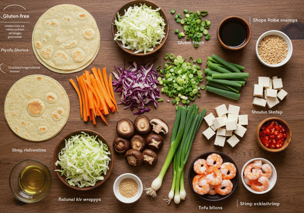 Egg roll ingredients with dietary substitution labels