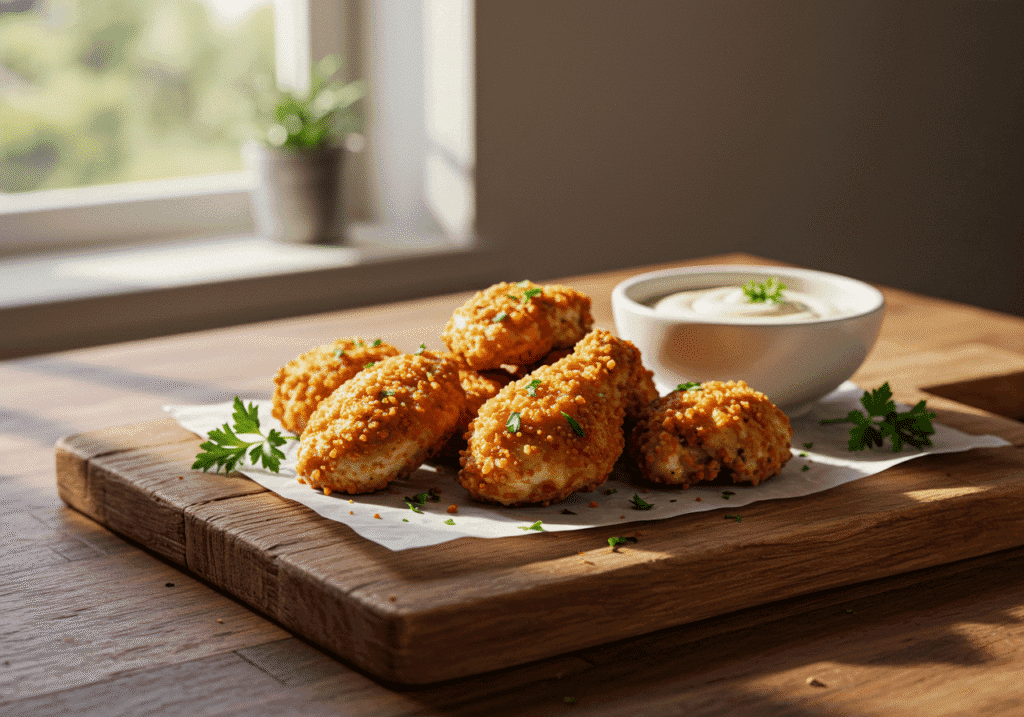 Crispy Chicken pieces with steam rising