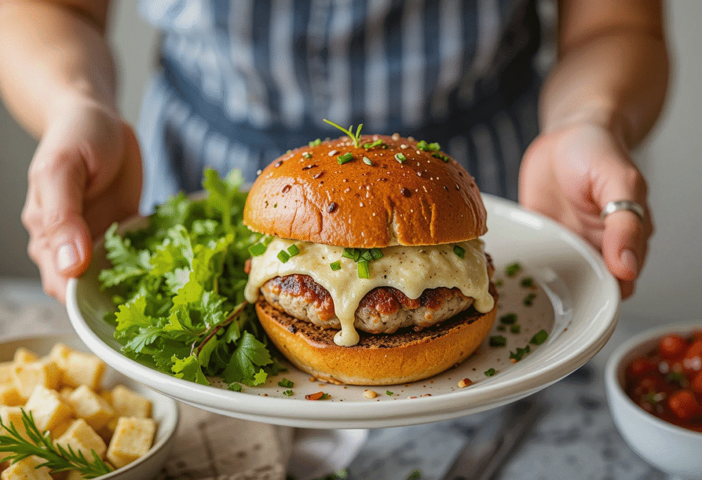 Feta-Stuffed Juicy Lucy Turkey Burgers